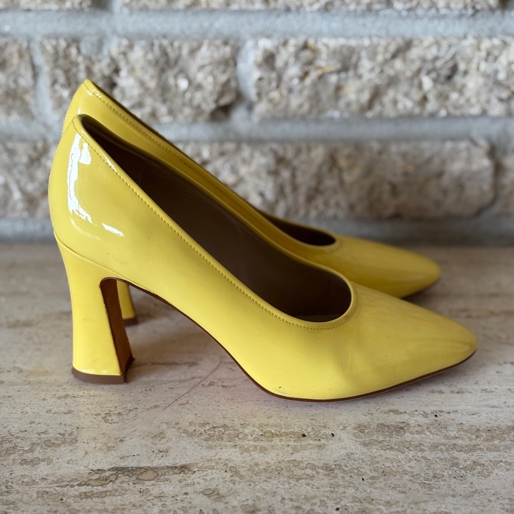 Maryam Nassir Zadeh Patent Yellow High Heels Pumps Size 7.5 MNZ Bertrand - Picture 7 of 10